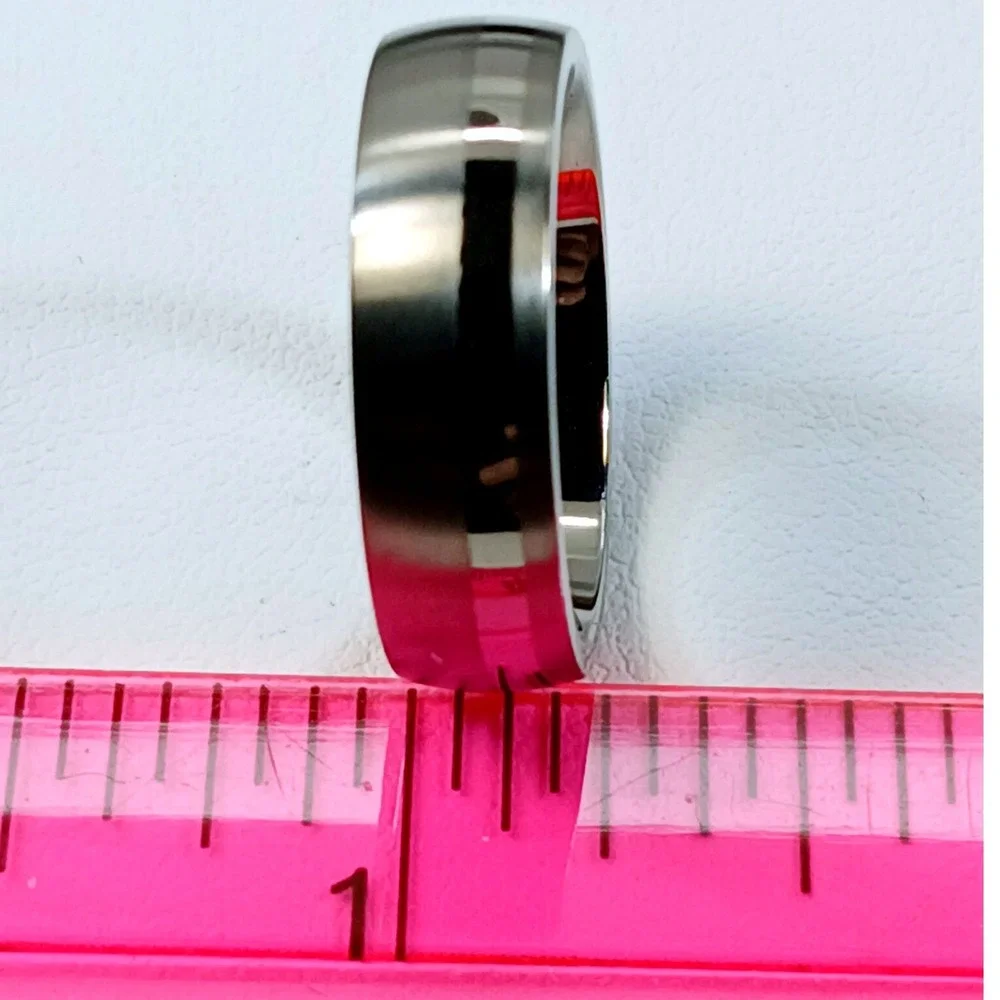 Vintage Titanium 6mm Band Ring Brushed Polished Silver Tone Size 7 Y2K 90s NOS